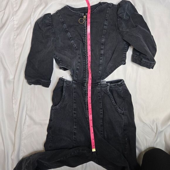 RETROFETE black denim puff sleeve Kiara utility jumpsuit XS - Picture 10 of 12